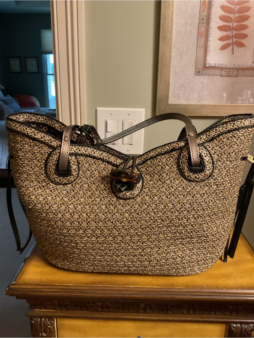 Eric Javits Woven Straw Tote in Brown and Black